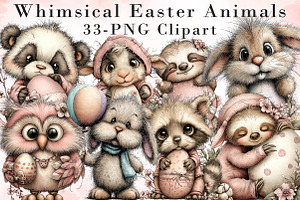 Whimsical Easter Animals Clipart, an Illustration by Libby Wishes