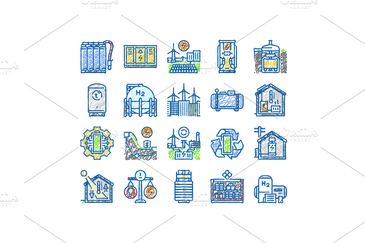 energy storage power system icons, an Object Illustration by pikepicture