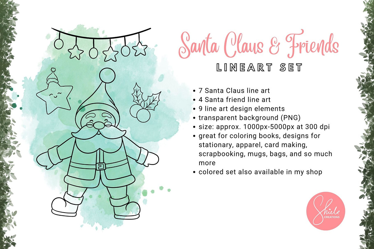 Santa Claus & Friends - Line art Set, a Seasonal Illustration by shielscreations (Photo 3 of 5)