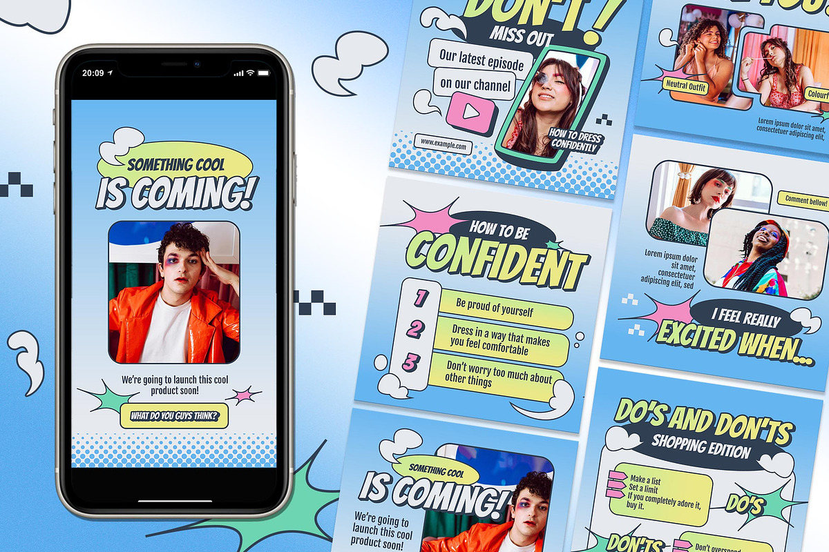 Blue Y2k Fashion Instagram Set, a Social Media Template by Aiyari Graphic (Photo 1 of 5)