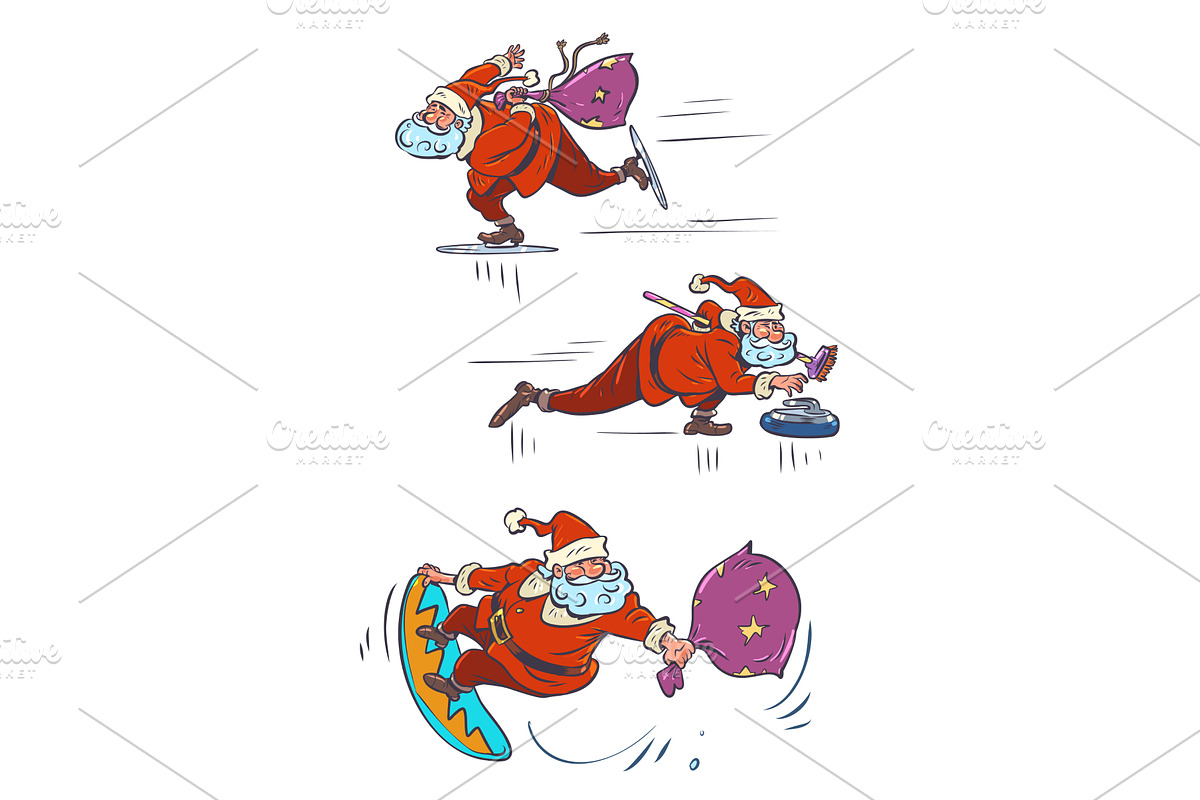 Santa Claus set and winter sports, an Illustration by rogistok
