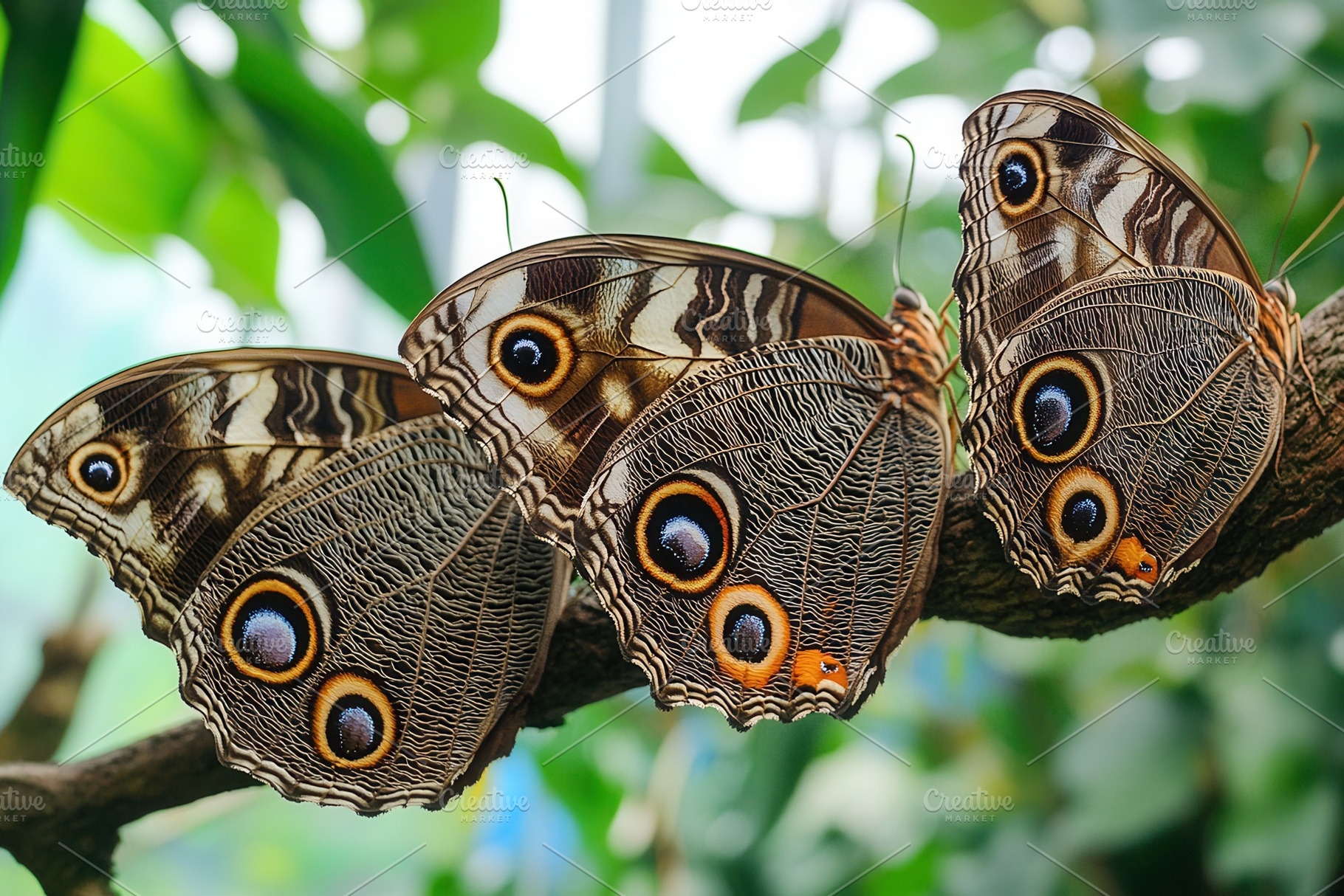 A group of four butterflies sitting, a Photo by Pavel_design