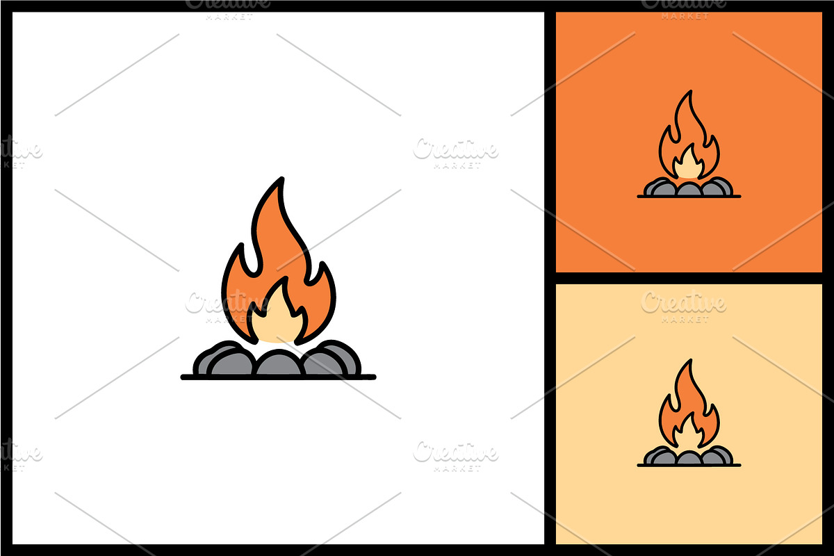 Campfire Icon with Stones, a Solid Icon by quadrazo