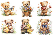 Watercolor Spring Teddy Bear Clipart, an Illustration by DreamPrint404 (Thumbnail 7 of 7)