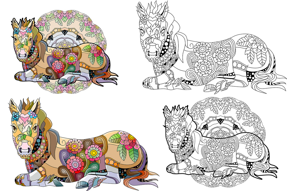Decorative horses for coloring pages, an Object Graphic by Watercolor fantasy (Photo 4 of 5)