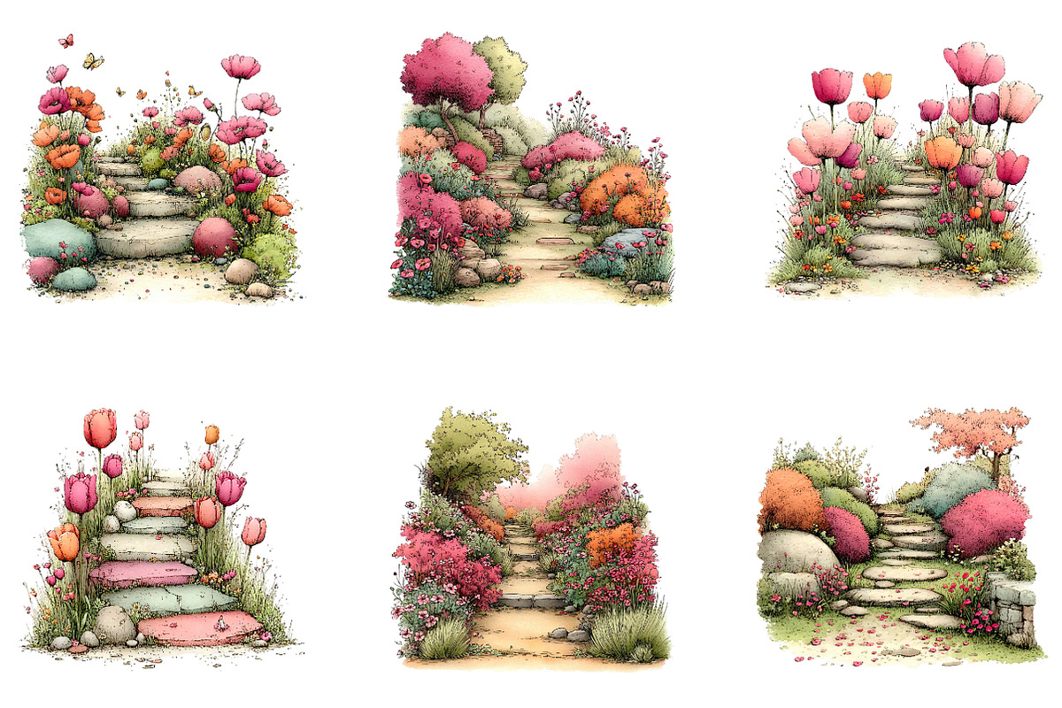 Spring Flowers Pathway Clipart, an Illustration by CreationArt (Photo 5 of 7)