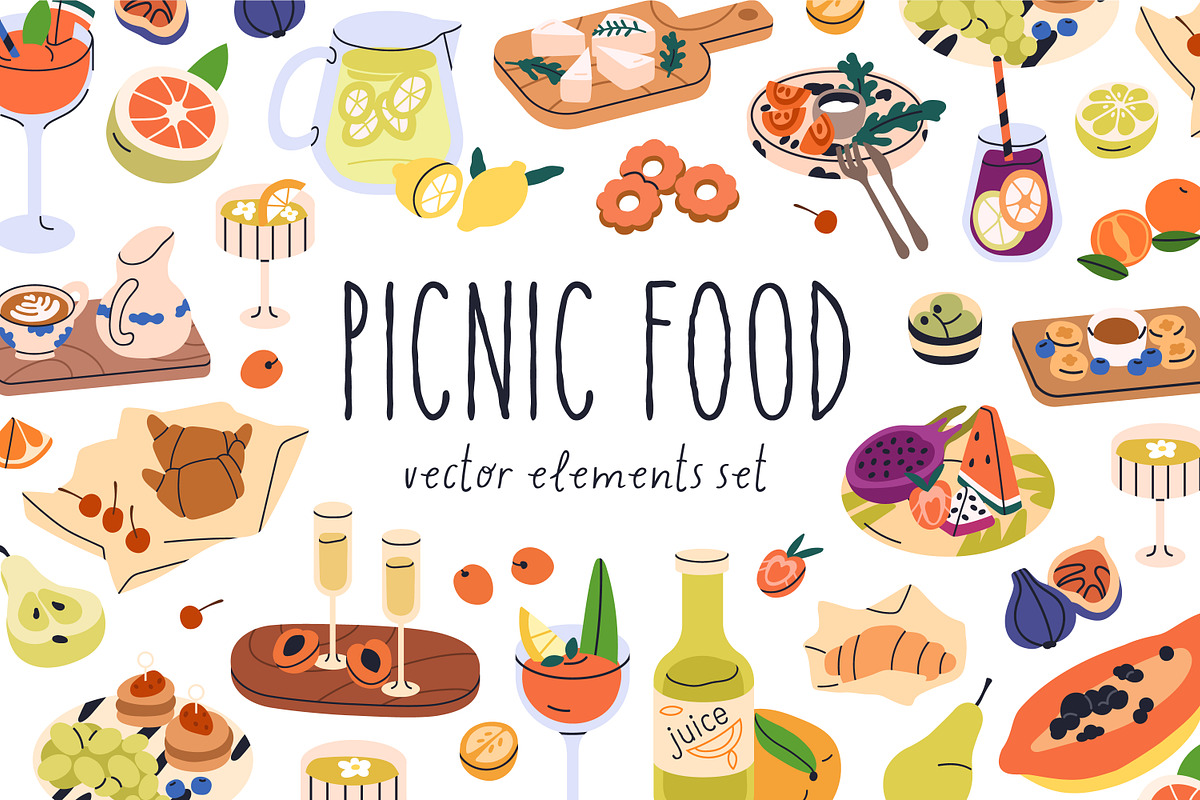 Food & drinks for summer picnic set, a Food Illustration by Good Studio (Photo 1 of 4)