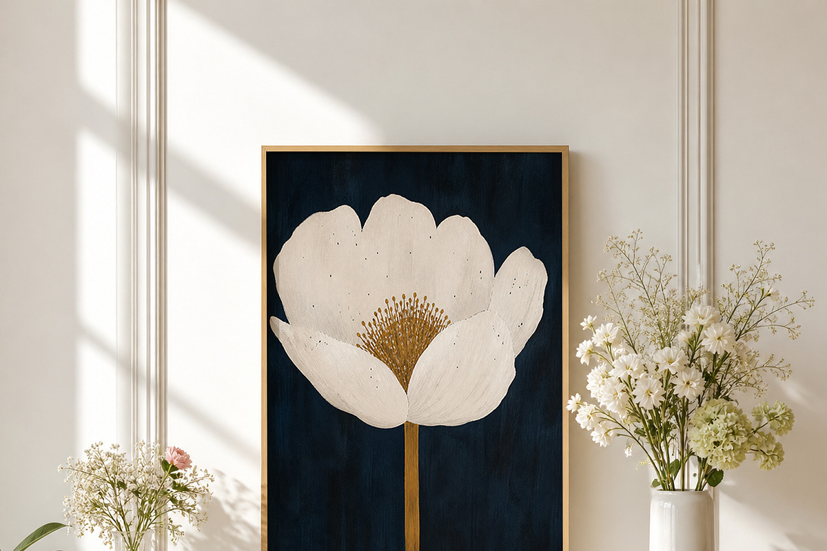 Navy Blue Floral Wall Art Print, a Decorative Illustration by elfy creative (Photo 2 of 8)