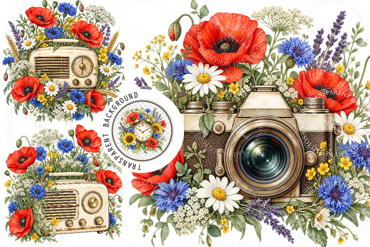 Vintage Floral PNG Bundle, a Work Illustration by SinaCreation (Photo 1 of 6)