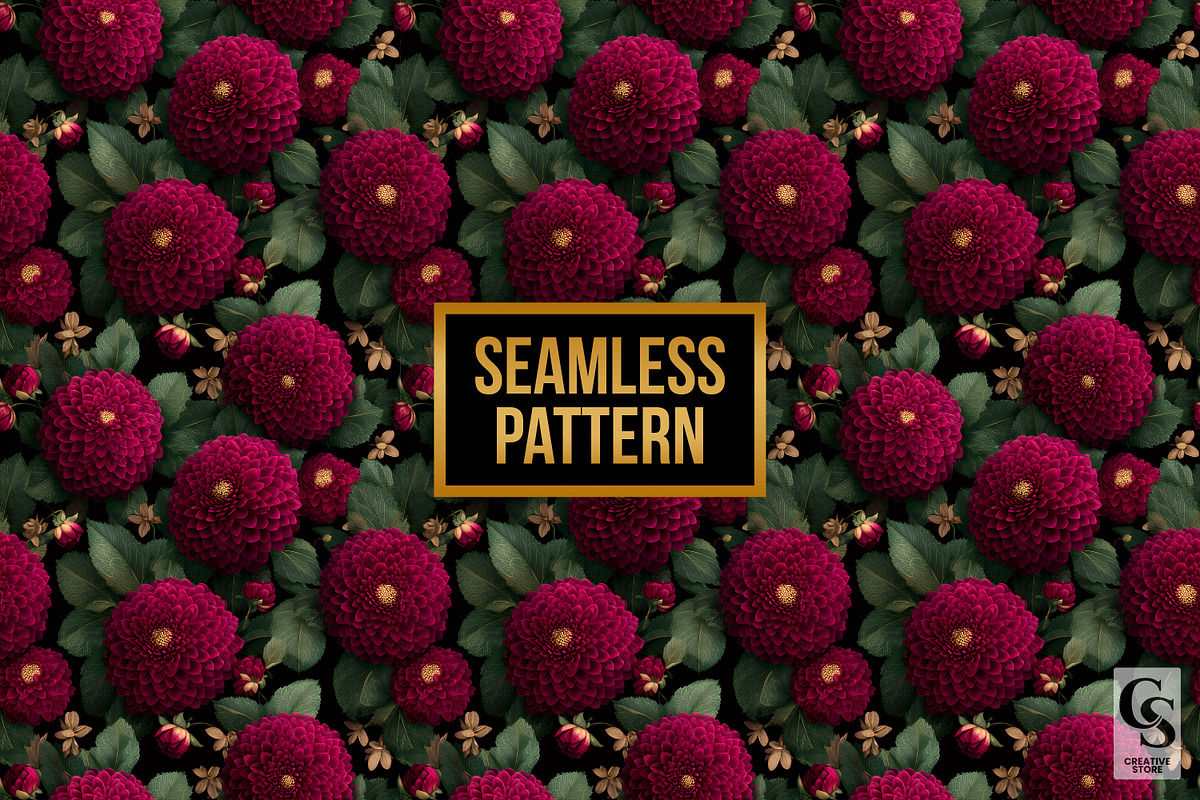 Burgundy Dahlia Flower Digital Paper, a Pattern Graphic by Creative Store (Photo 4 of 5)