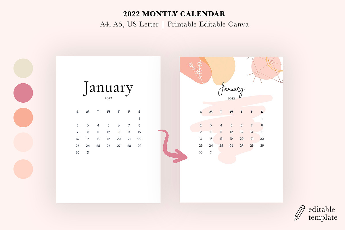 2022 Calendar Template | Canva Edit, a Stationery Template by Bonita Digital Design (Photo 3 of 4)