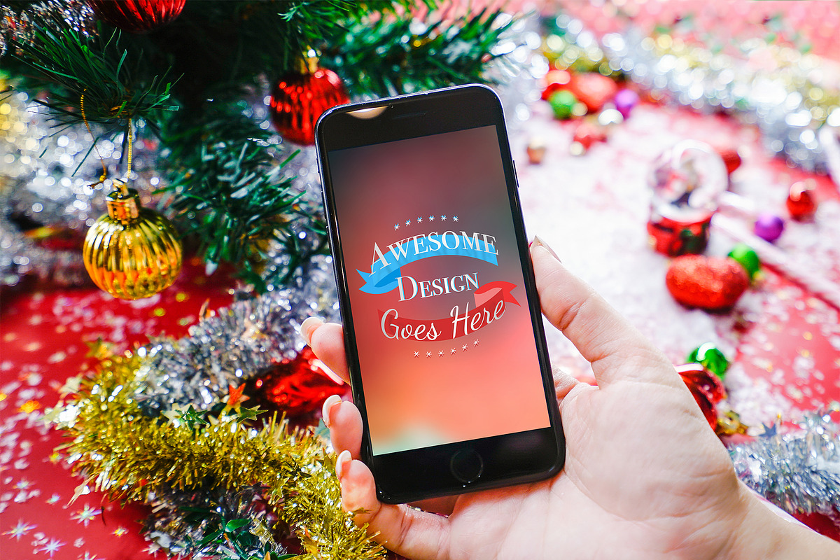 Christmas & New Year Mock-Up #6, an iPhone Mockup by EmilGuseinov (Photo 2 of 2)