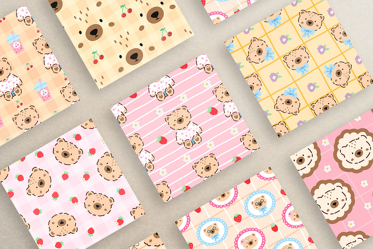 Kawaii Bear Vector Seamless Patterns, a Pattern Graphic by alia.kurianova (Photo 6 of 9)