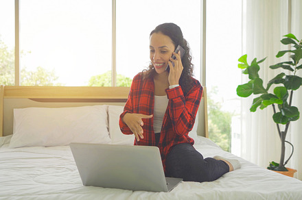 Relax happy latin young businesswoman. People talking on smartph, a Person Photo by Tampatra