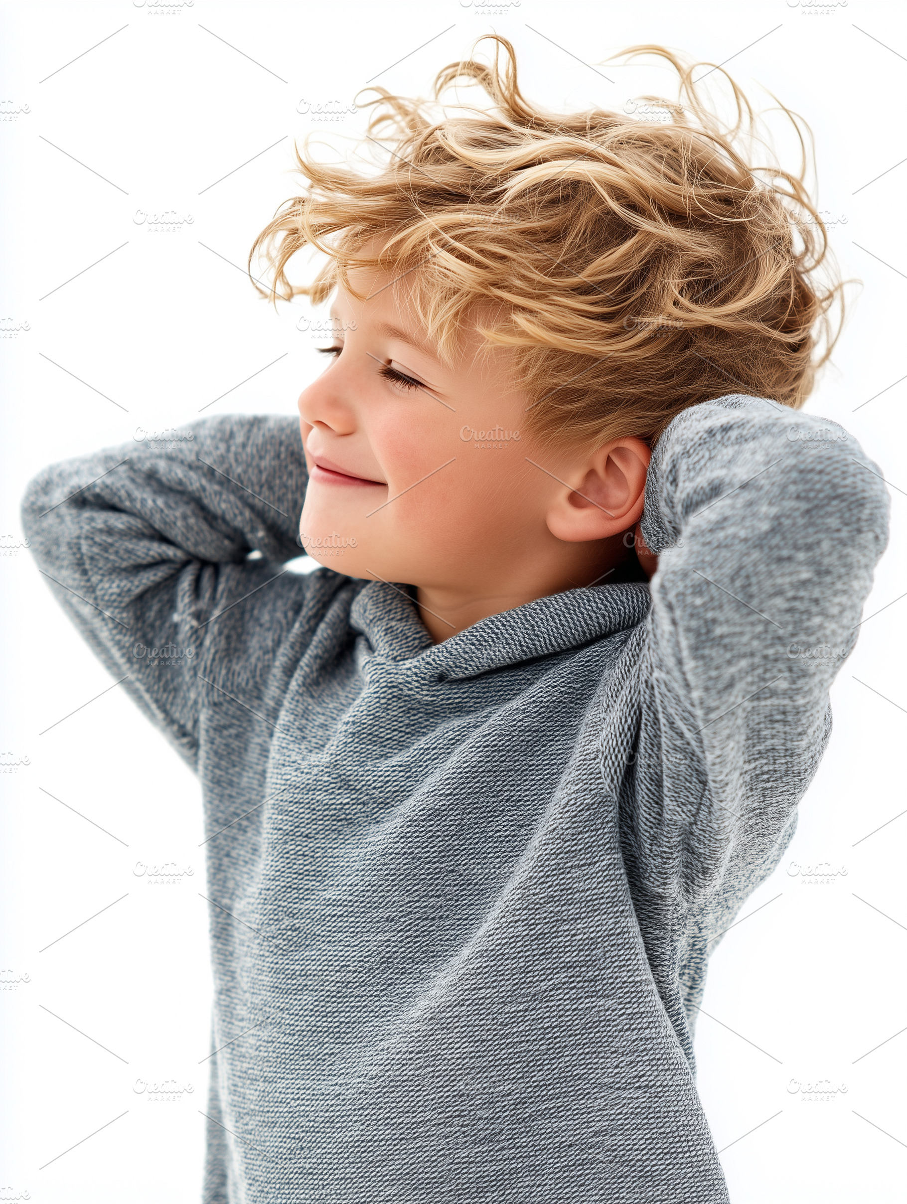 Smiling blond boy with messy hair, a Person Photo by MistyDay