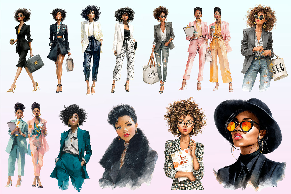 Watercolor Black Boss Lady Clipart, a Graphic by CitraGraphics (Photo 3 of 4)