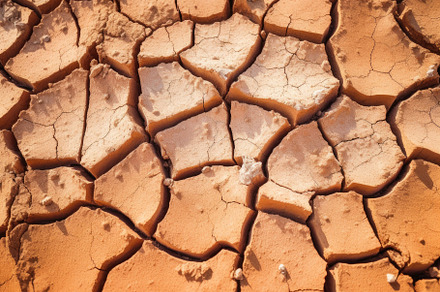 Dry cracked land in a desert, in the style of terracotta, enviro, a Nature Photo by designvectx