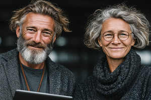 Smiling mature couple posing together with confidence and natural charm, a Photo by AS photostudio