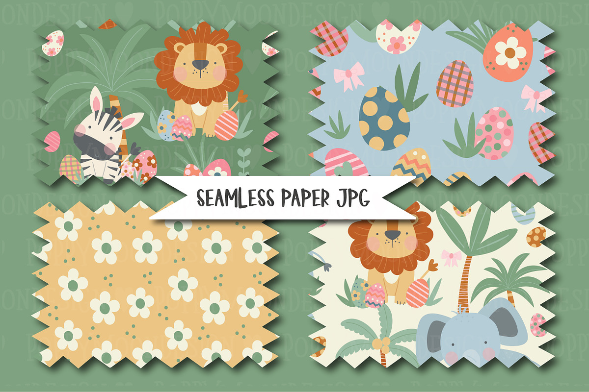 Safari Easter Clipart & paper set, an Animal Illustration by Poppymoondesign (Photo 3 of 5)