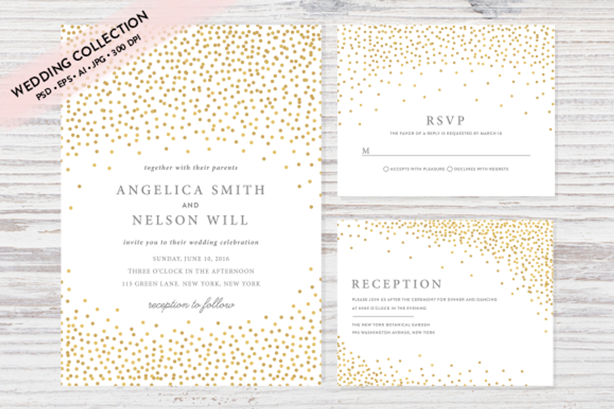 Gold Confetti Wedding Invitation Set, an Invitation Template by Pixejoo (Photo 1 of 4)