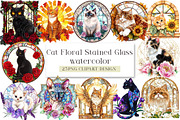 Cat Floral Stained Glass Clipart, an Illustration by DreamArtGraphic (Thumbnail 1 of 4)