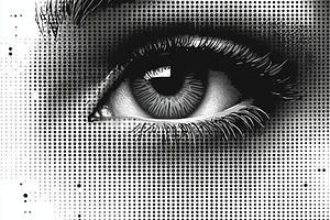 Illustration of a human eye using halftone and line drawing techniques, a Photo by AS photostudio