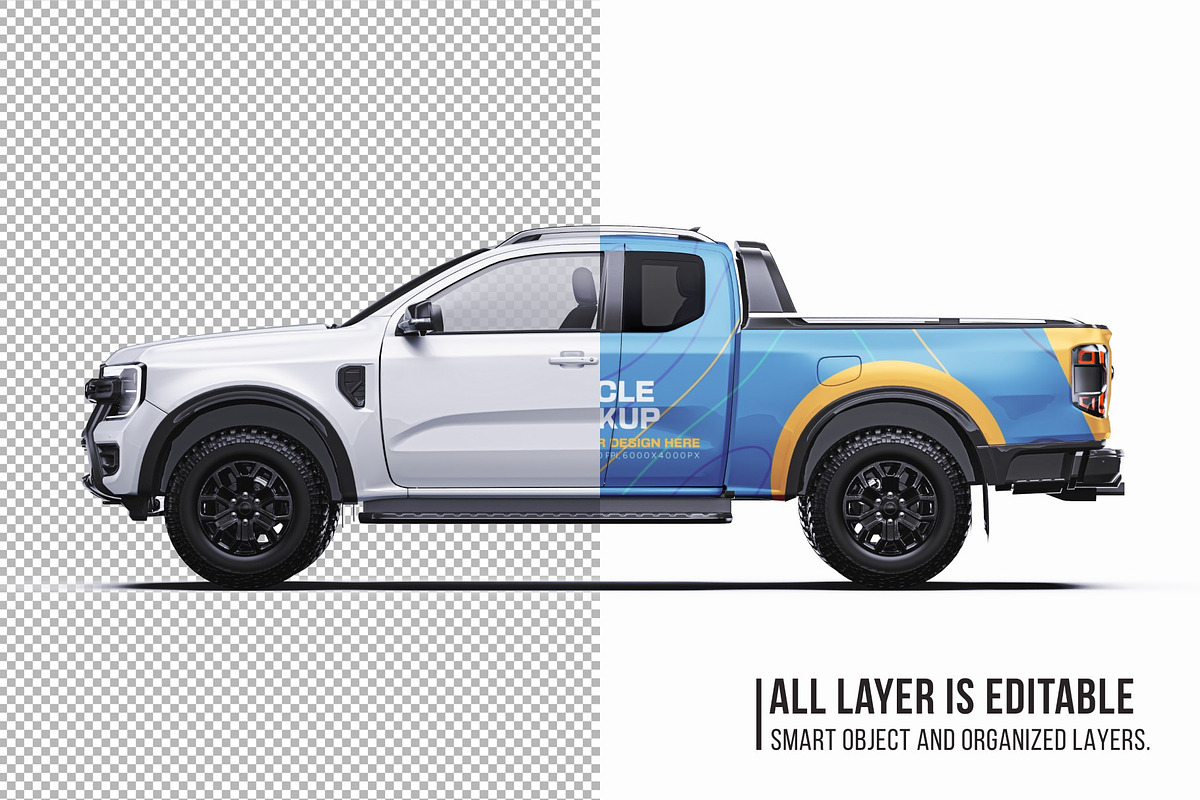 Super Cab 4x4 Pickup Wrap Mockup Set, a Product Mockup by Halal Graphic Studio (Photo 5 of 15)