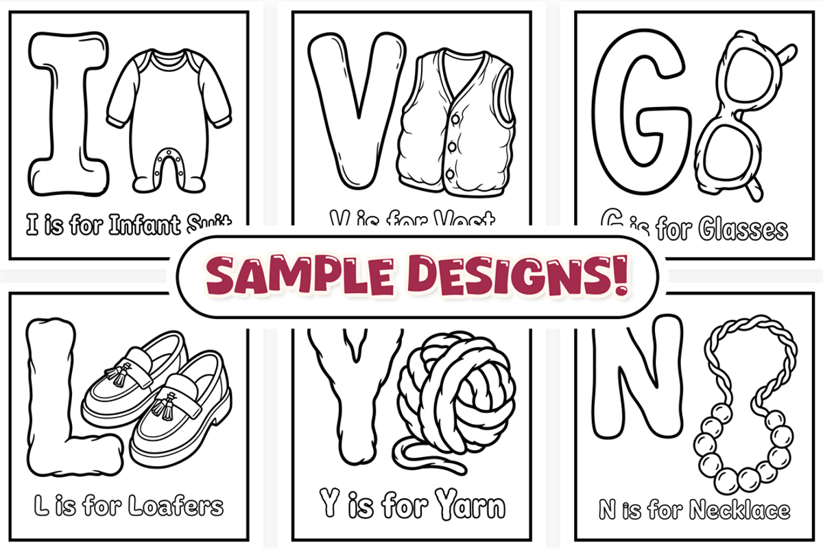 Comfy Clothes ABC Coloring Book, an Education Illustration by Craftsbeefy (Photo 3 of 4)