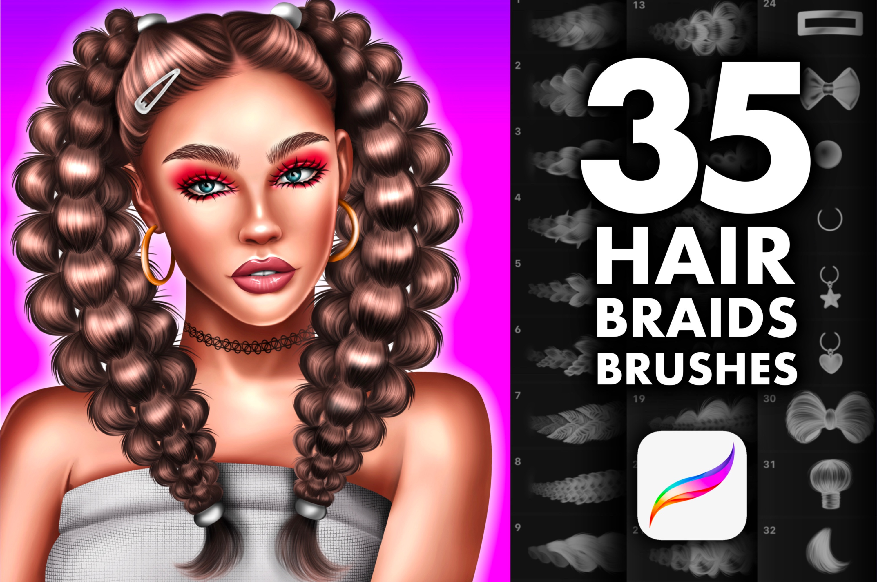 Procreate Braids Brushes, a Brush Add-On by AppleinaJuice