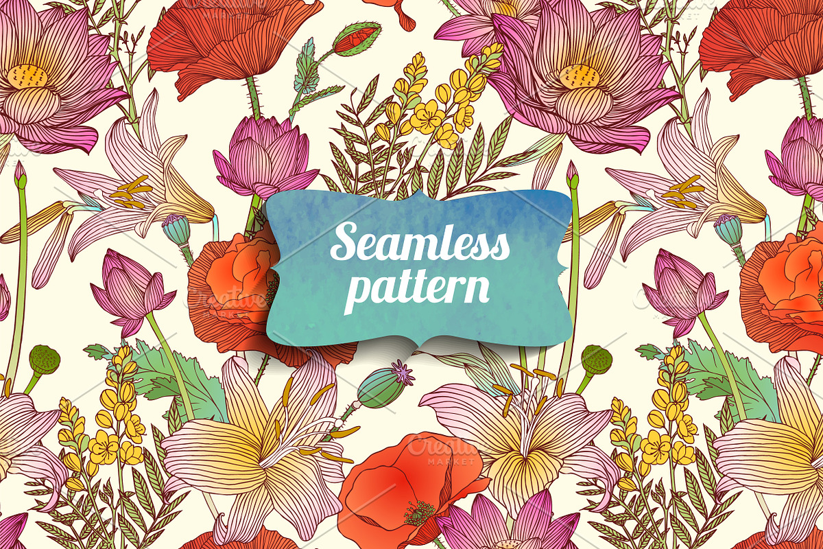 Assorted flowers seamless pattern, a Pattern Graphic by Crazy nook