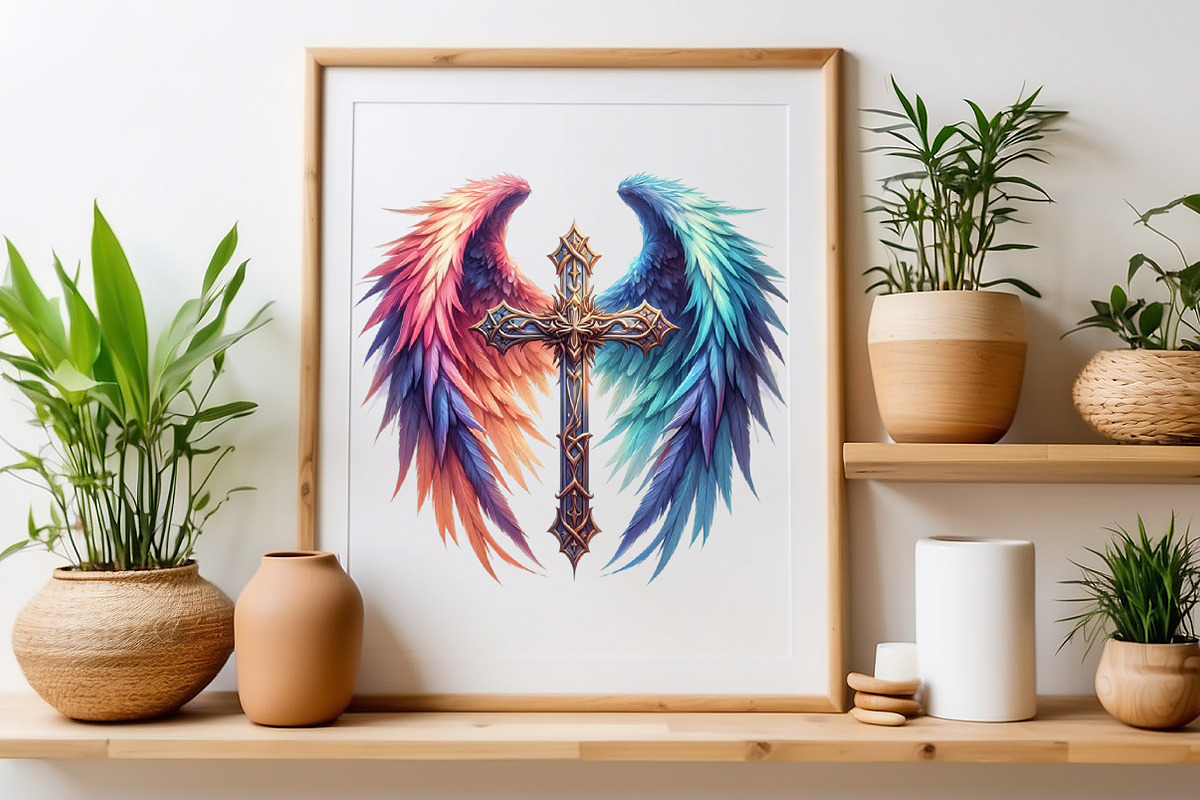 Watercolor Cross With Wings Clipart, a Seasonal Illustration by Craft Nest (Photo 4 of 5)