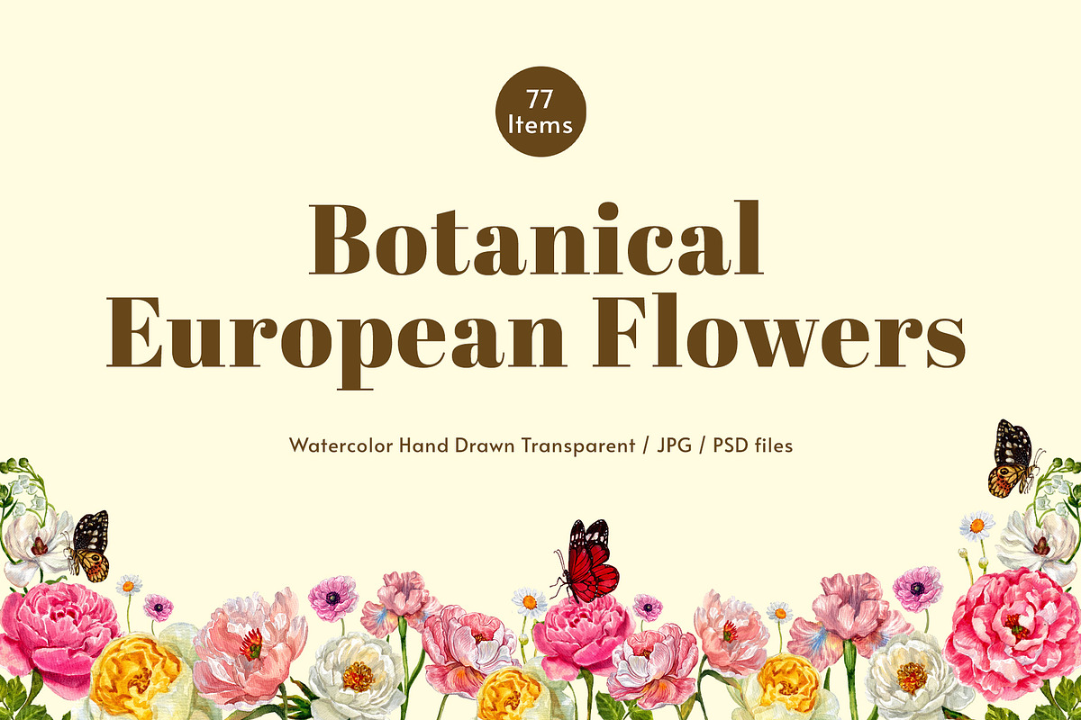 Botanical European Flower Watercolor, an Object Illustration by CreativeValuation (Photo 1 of 13)