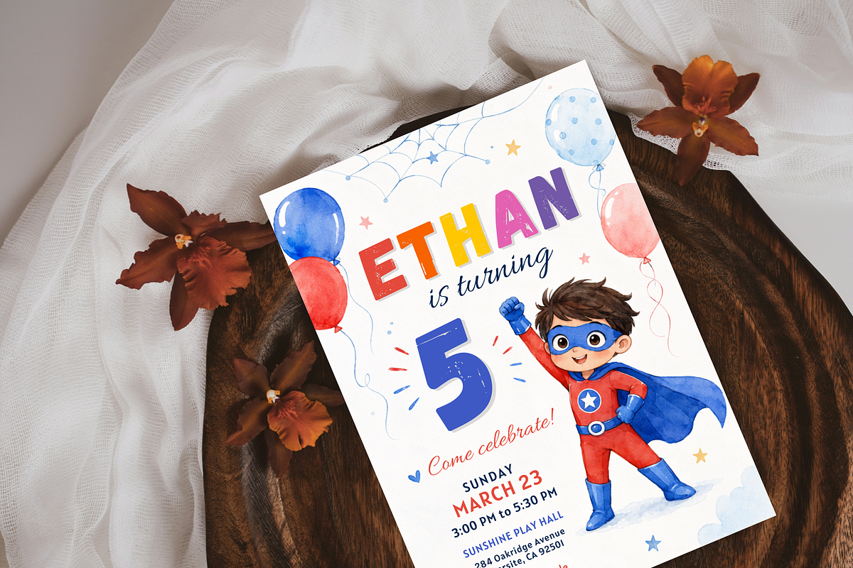 Superhero Birthday Invitation, an Invitation Template by heynomi (Photo 4 of 19)