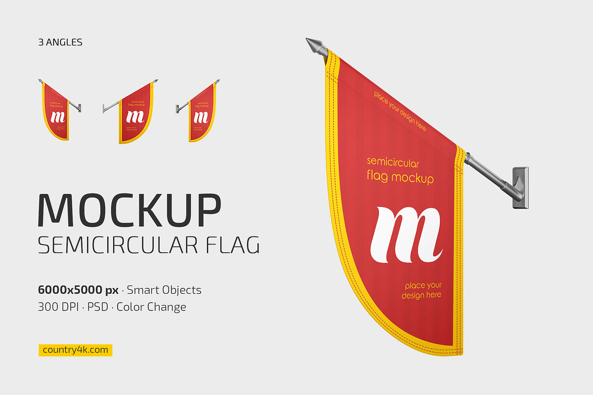 Semicircular Flag Mockup Set, a Household Mockup by Country4k (Photo 1 of 4)