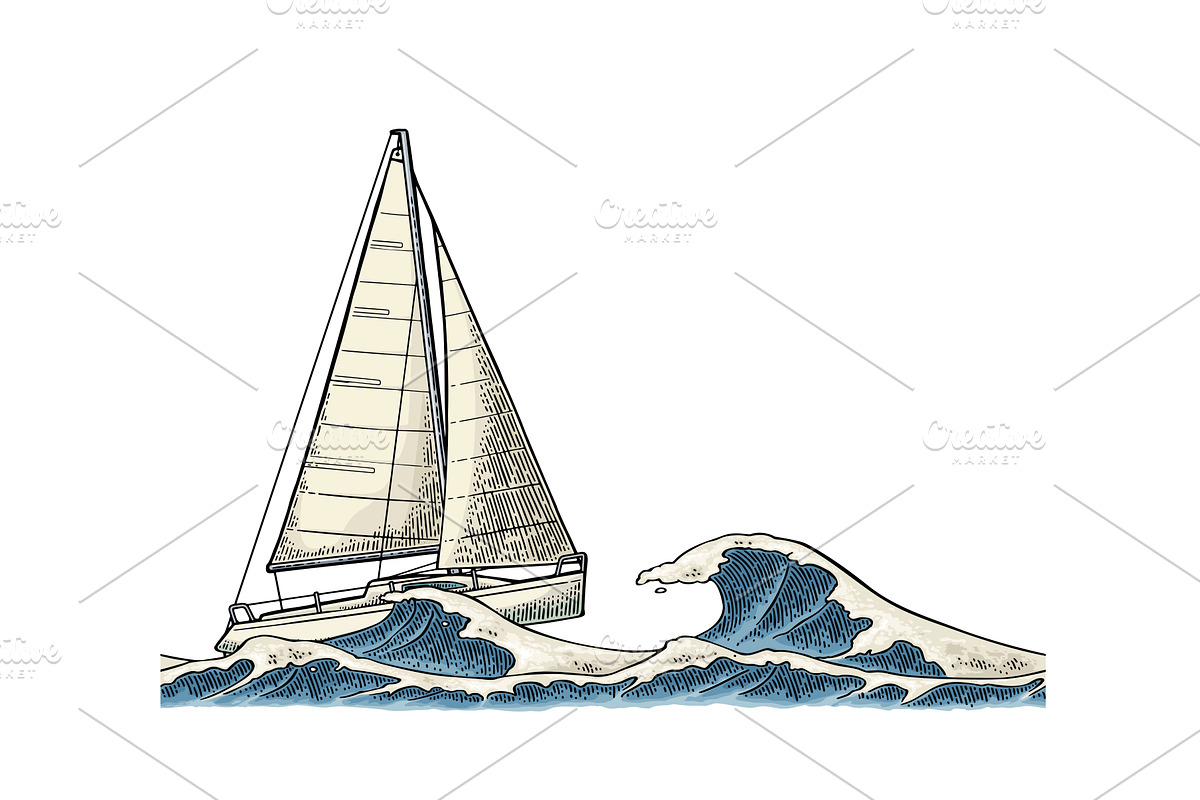 Sailing ship sails in stormy sea, an Object Illustration by MoreVector