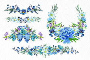 Floral Watercolor Set Blue