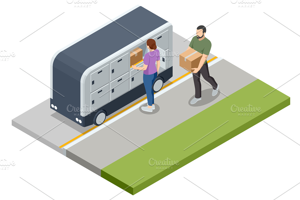 Isometric parcel locker van parked, a Transportation Illustration by Golden Sikorka