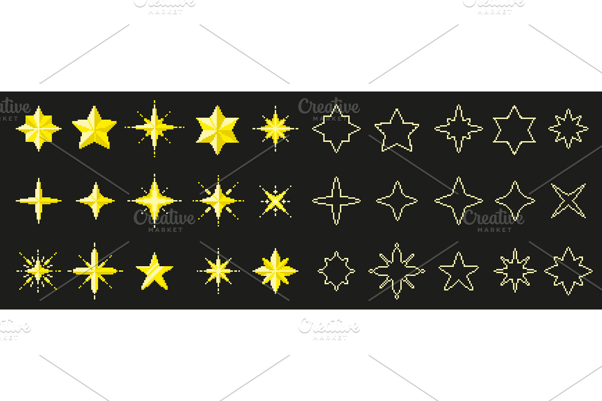 Pixel art stars. 8 bit sparkles, an Illustration by winwin.art