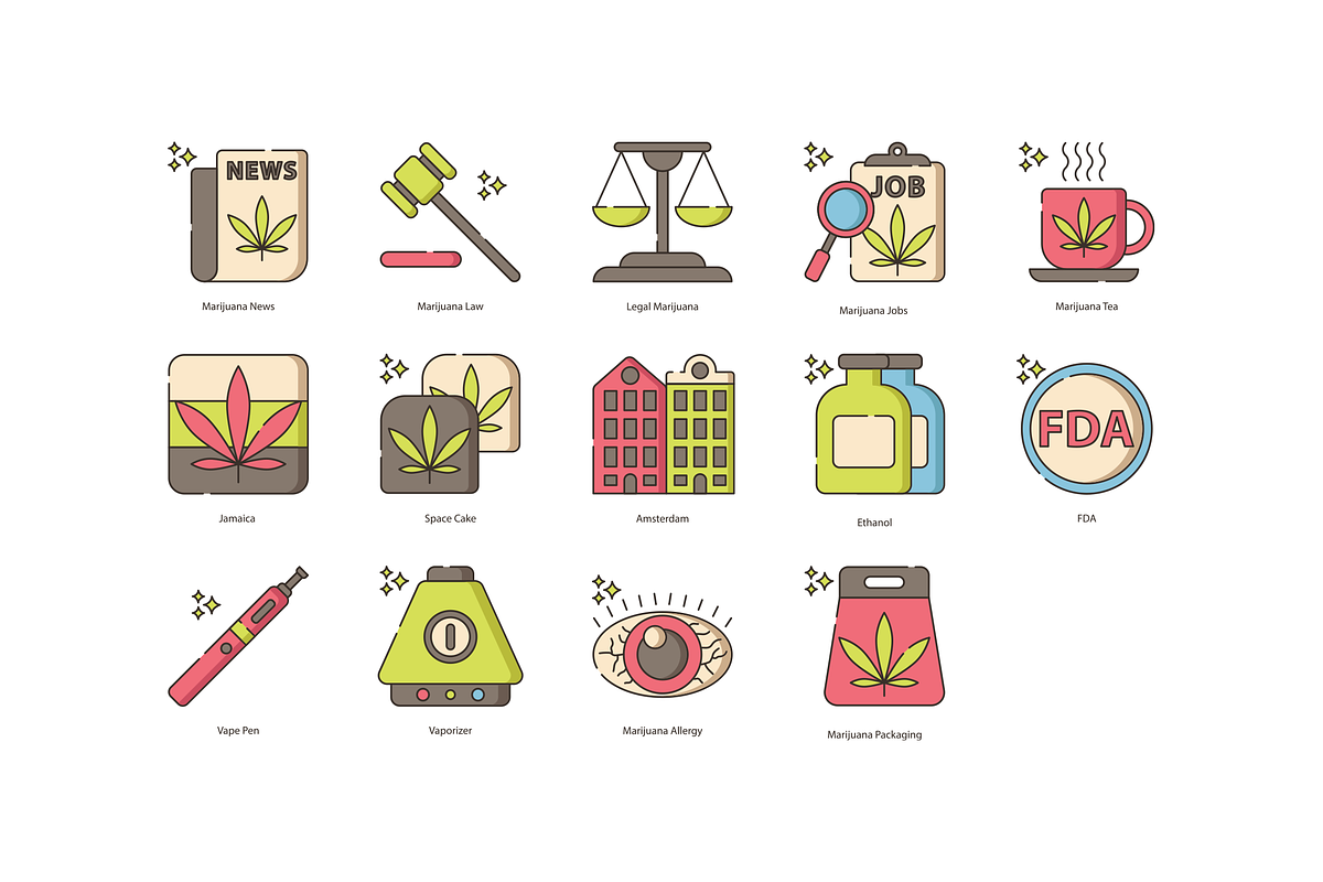 Marijuana Weed Icons | Hazel Series, an Outline Icon by Flat Icons