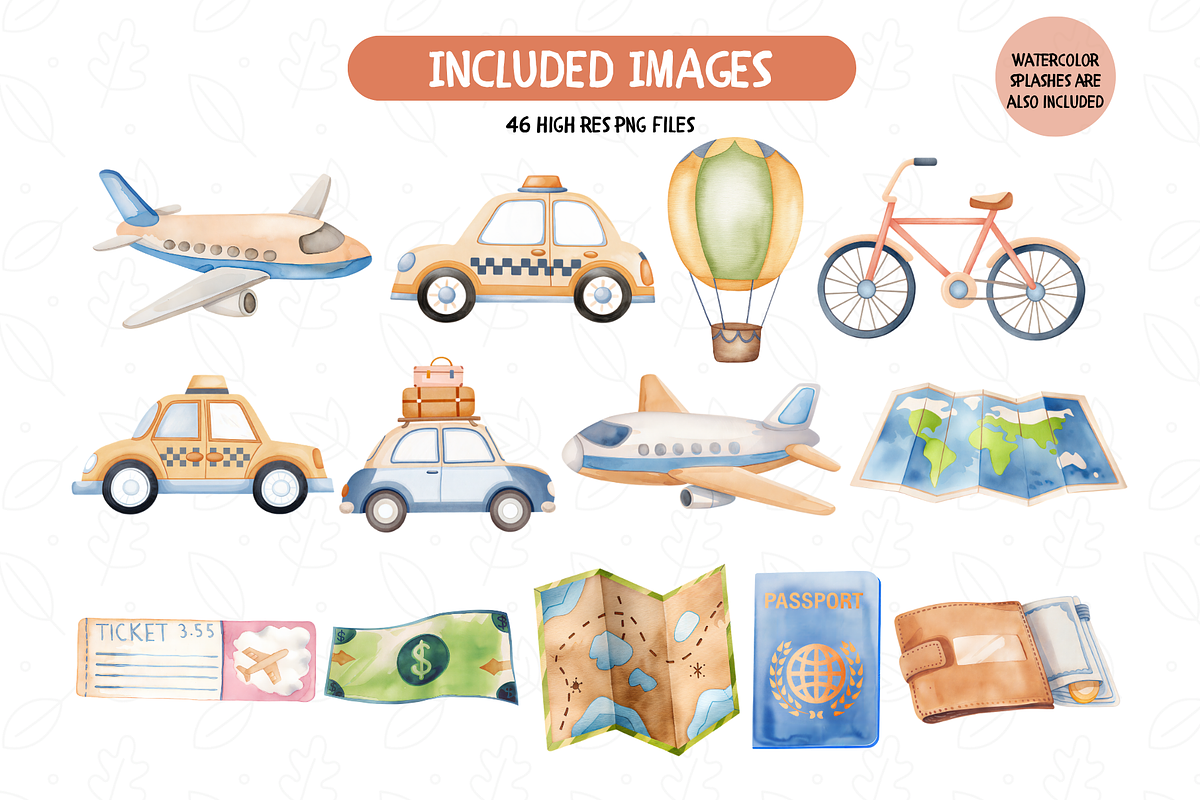 Watercolor Travel Collection Clipart, an Illustration by TatiMockup (Photo 3 of 5)