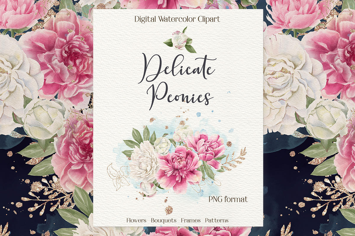 Watercolor flowers Peonies clipart, an Illustration by Yuliya Art (Photo 1 of 18)
