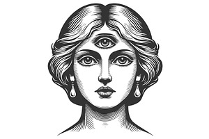 Third Eye Woman Engraving Vector