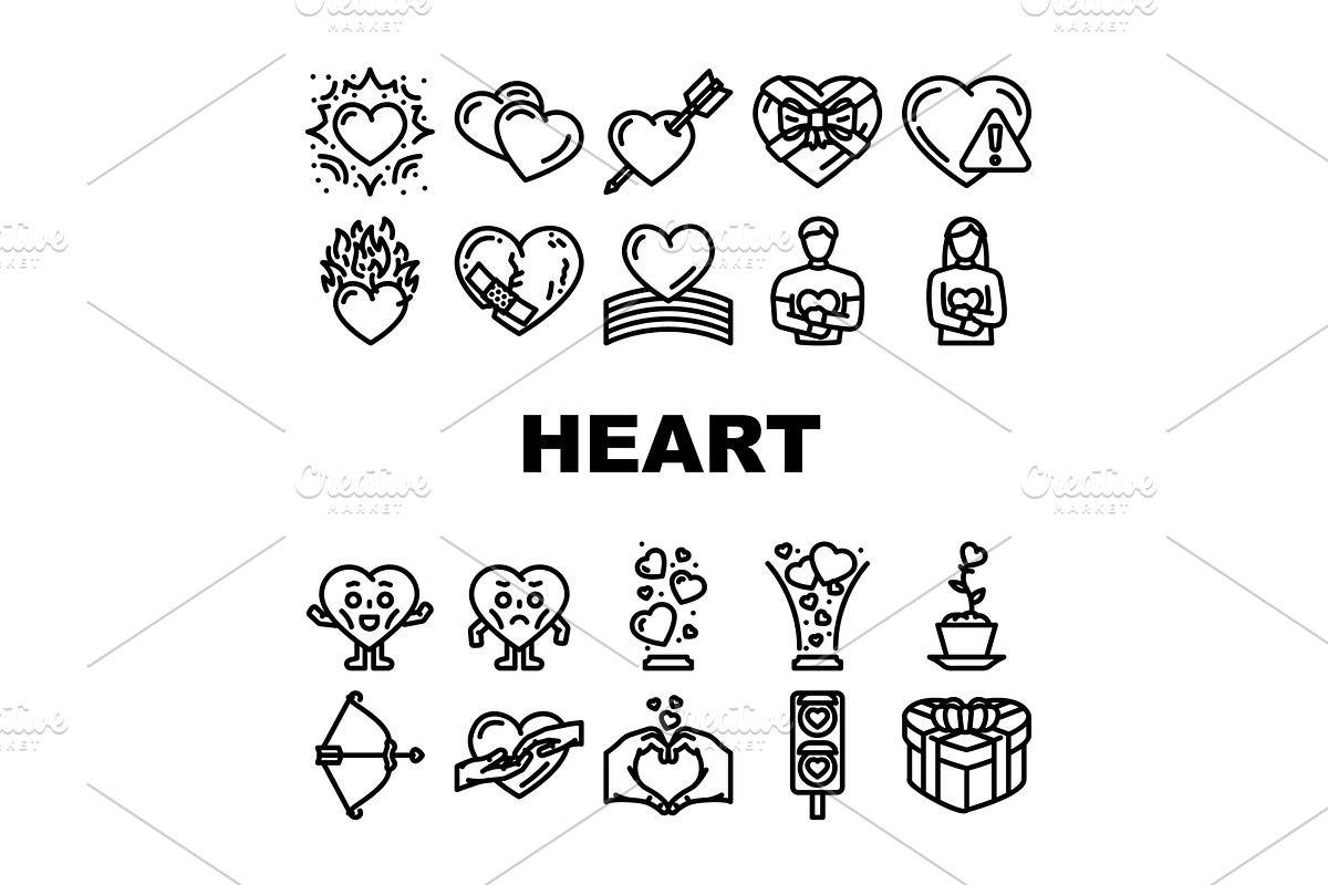 heart love romance icons set vector, an Object Illustration by pikepicture