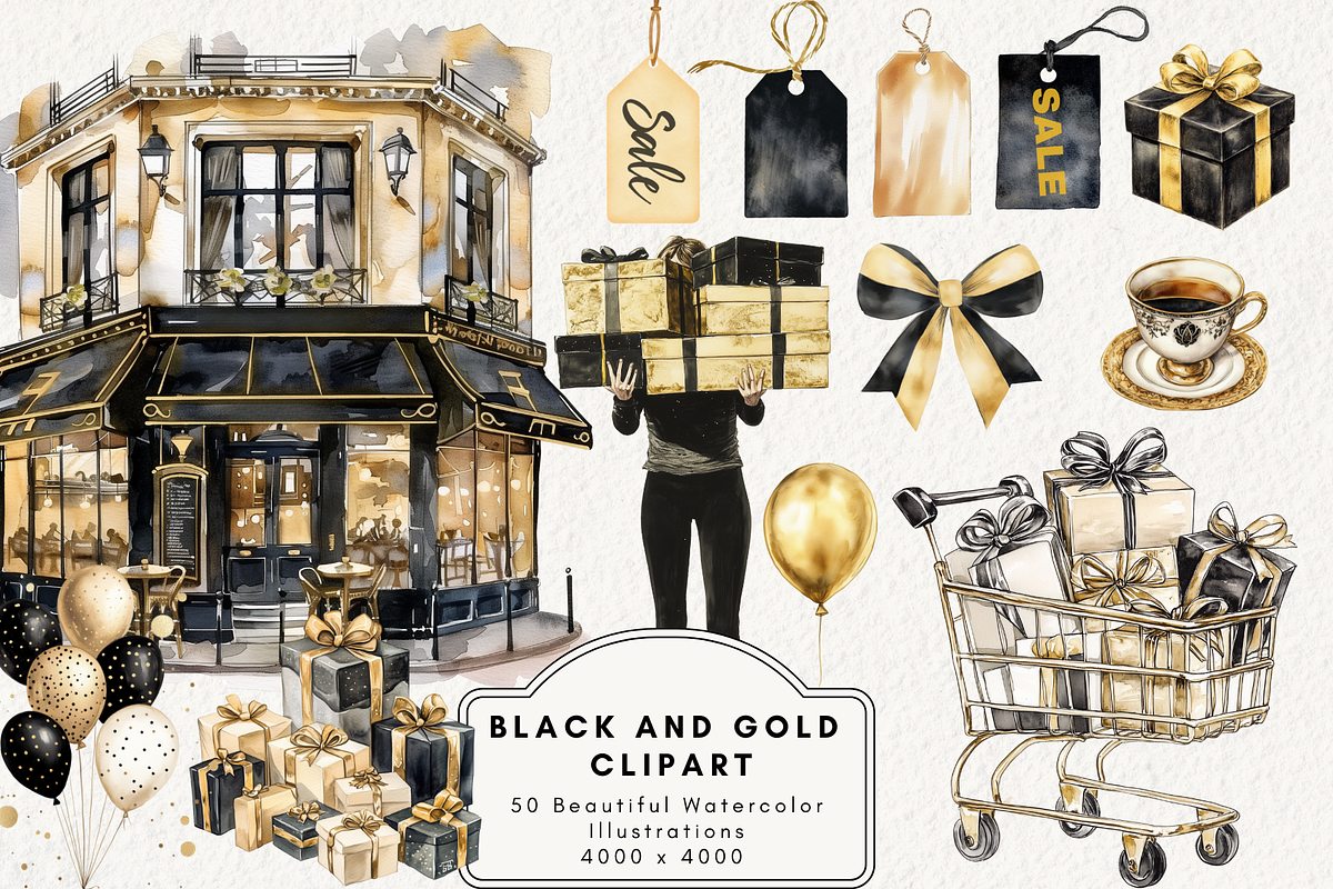 Black Friday’s Black & Gold Clipart, an Illustration by NadiaTheronArt (Photo 1 of 5)