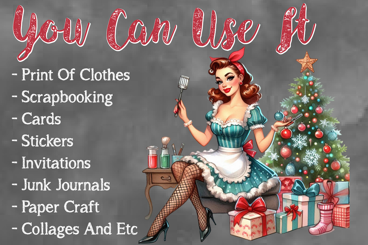 Christmas Pin Up House Wife Clipart, a Seasonal Illustration by Craft Nest (Photo 5 of 5)