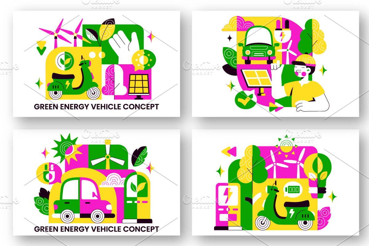 10 Green Energy Vehicle Illustration, a Transportation Illustration by denayunebgt (Photo 3 of 4)