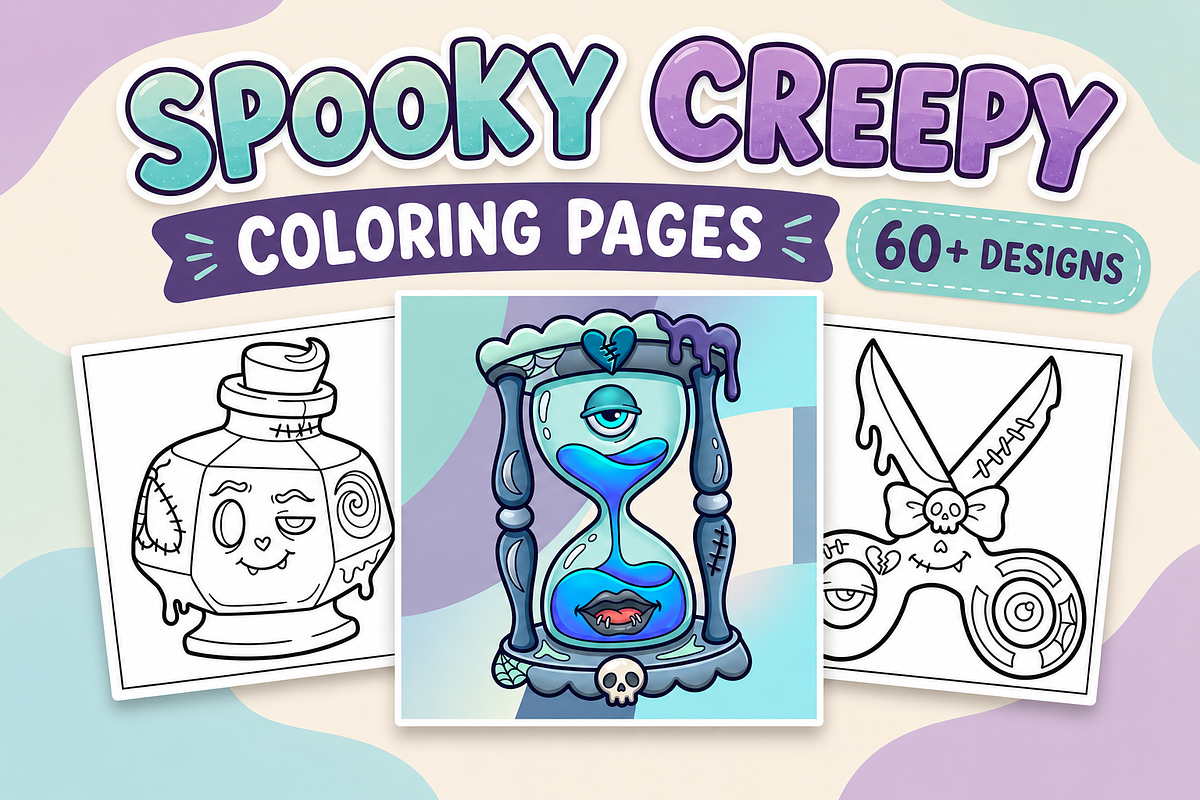 Spooky Creepy Coloring Pages #2, a Seasonal Illustration by Inkivelle Studio (Photo 1 of 3)