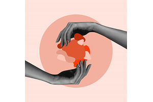 Care. Female hands with abstract