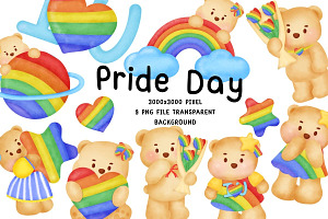 Pride Bear Watercolor Clipart Set, an Animal Illustration by Nattapohncha