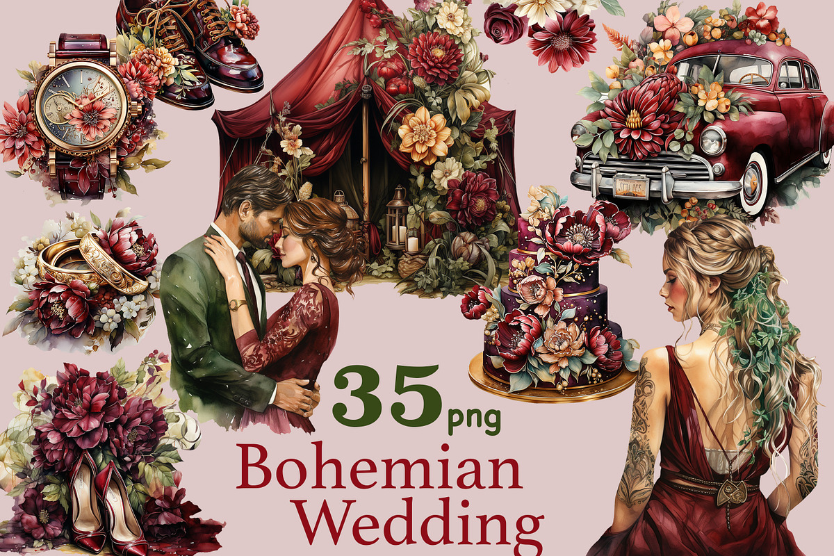 Bohemian Wedding Clipart | Marsala, a Person Illustration by GlamArtZhanna (Photo 1 of 5)